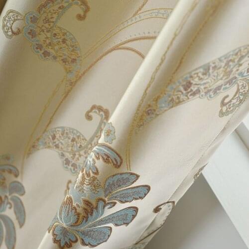 Curtains for Living Room New Flower High Precision Jacquard Curtain Light Luxury Curtain for Bedroom Blue Beige Color