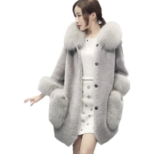 2019 New Winter Jacket Women Faux Fur Womens Long Fashion Coat Thick Warm fur Fox Fur Red Jacket Gray Jacket Leather
