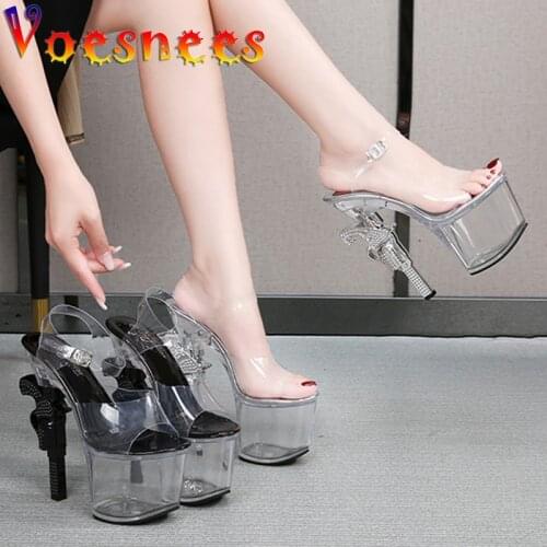 Women Sandals Platform Sandals Shoes Transparent Pole Dance Shoes Summer Sandals Strange Style High Heels 17cm Platform Shoes