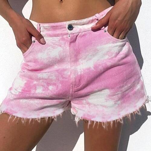 Sexy Low Waist Tie Tye Denim Shorts Women 2021 Summer New Hole Elastic Slim Straight Jeans Shorts Cotton Lady Short Jeans