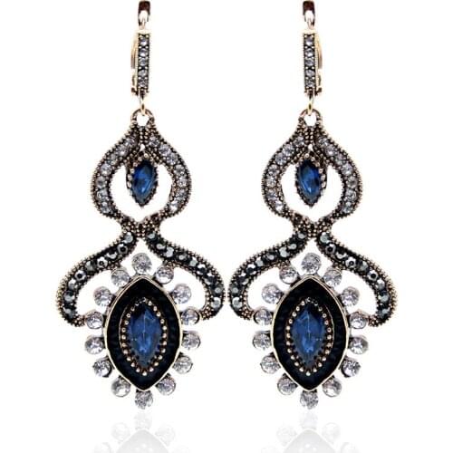 Vintage TurKish Women Flower Resin Drop Earring Princess Hook Antique Gold Color Dangle Earring Arab Ethnic Express Love Jewelry