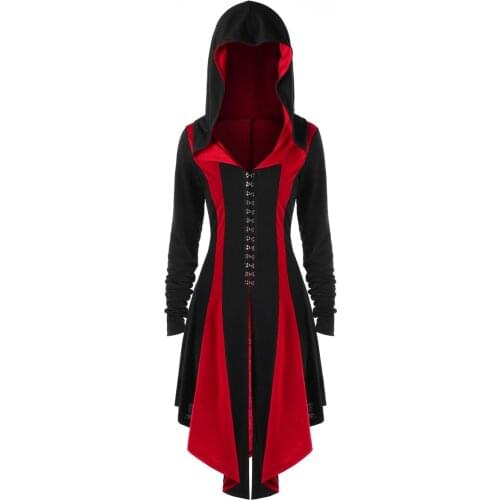 Halloween Gothic Vintage Irregular Coat Women Lace Up Hooded Clothing High Low Red Blue Purple Coat Blouse Women Ponchos Tunic