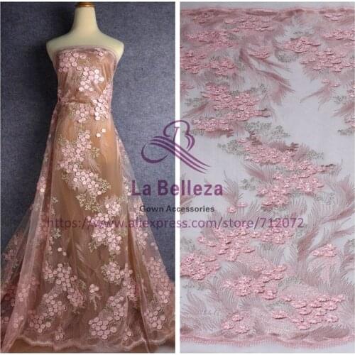 1 yard Pink 3D lace fabric mixed Polyester embroied dress lace fabric 47" width SN171110