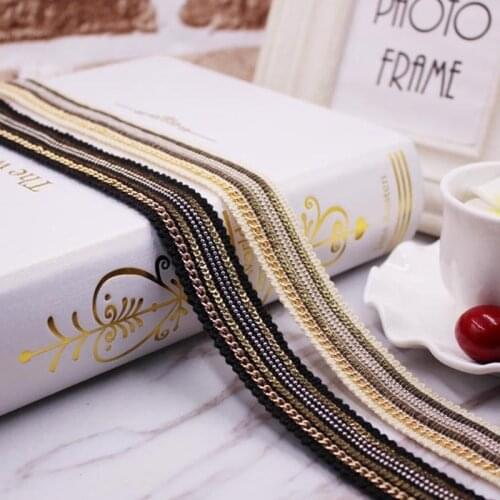 1Yards Chain Sequin Lace Ribbon beaded fringe African Lace Fabric Embroidered Lace Wedding Dress Clothing Accessories Applique