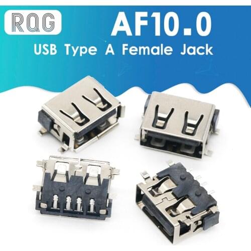 10 Pcs/lot SMD USB Type A Female jack 4PIN AF 10.0 PCB Mount Socket Connector Black Flat Edge DIY Repair Phone Toy Parts