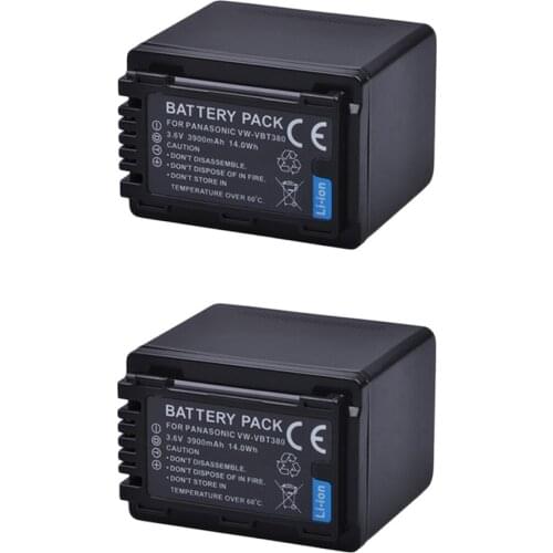 2Pack 3900mAh VW-VBT380 VBT380 camera Battery For Panasonic HC-V800GK/808GK HC-V110, HC-V130,HC-V160,HC-V180,HC-V201,HC-V250
