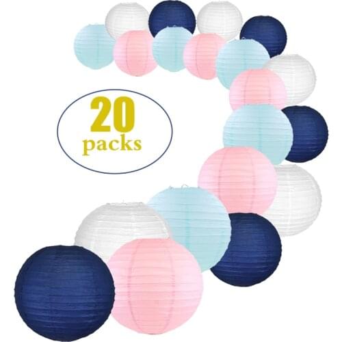20 pcs 6"-12" White light Pink Navy Blue Paper Lantern Chinese Round Mixed Size Colors papier lampion Wedding Hanging Decor