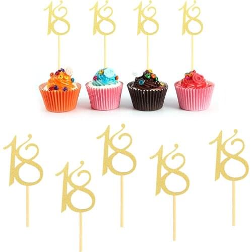24pcs 18 Birthday Cake Topper Cupcake Toppers Decorative Food Picks Cake Decorations Inserts Dessert Card Placard Birthday Party