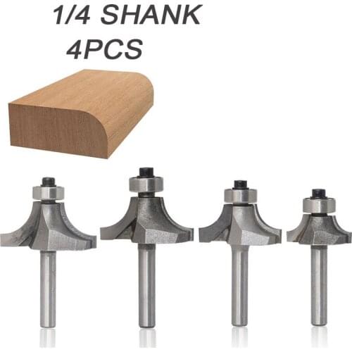 1/4 Shank Corner Round Bit Wood Cutter 4Pcs Milling Cutters Set Woodworking Tools Carbide Router Bits