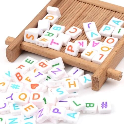 50pcs 8x9m Letter Rectangle Acrylic Beads Two Holes Square Loose Spacer Beads For Jewelry Making Diy Bracelet Necklace