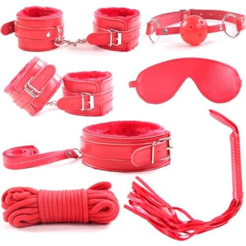 7pcs/set Leather Fantasias Sexy Erotic Adult Games BDSM Fetish Sex Bondage Kit Set Restraint SM Sex Toys for Couples XN0070