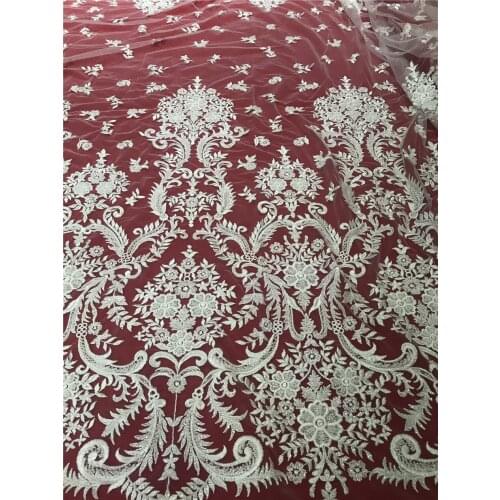 African French Beaded Lace Fabric High Quality Lace SYJ-428885 Fabric Nigerian Tulle Mesh Lace Fabrics For Wedding