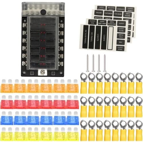 12/24V 12-Way Fuse Block Box with LED Indicator Light and Negative Busbar Plastic Cover For Car Boat Marine Trike RV speedboat