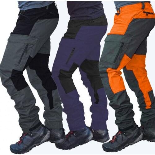 Casual Men Fashion Color Block Multi Pockets Spring And Summer Sports Long Cargo Pants Work Trousers For Men 2021