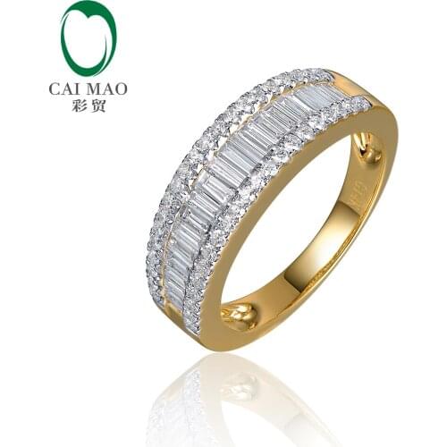 CaiMao Half Eternity 1.1ctw Natural Round Baguette Diamond 14kt Yellow Gold Engagement Wedding Band Unisex