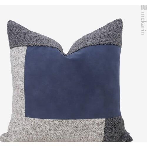 Living room decoration Blue gray stitching square pillow waist pillow pillow simple designer living room sofa cushion