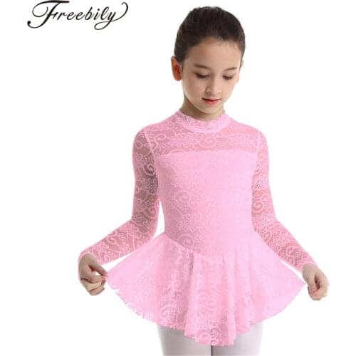 Kids Ballet Dress Teens Girls Figure Ice Skating Dress Floral Lace Ballet Tutu Dress Gymnastics Leotard Dance Costume Dancewear