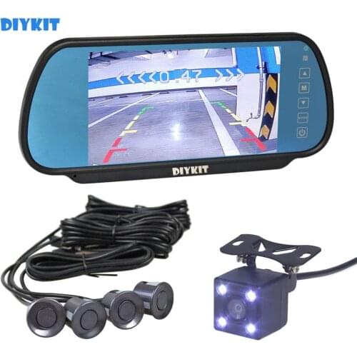 DIYKIT Video Parking Radar 4 Sensors + 7" Build-in LCD Display Mirror Car Monitor + Night Vision HD Rear View Car Camera