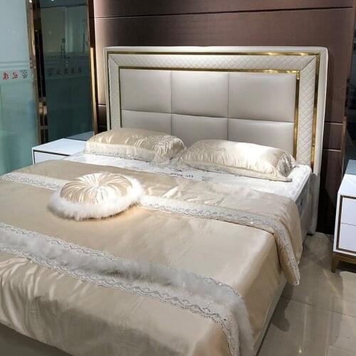 Double bed light luxury storage leather bed Nordic furniture model room leather art hotel custom wedding solid wood bed