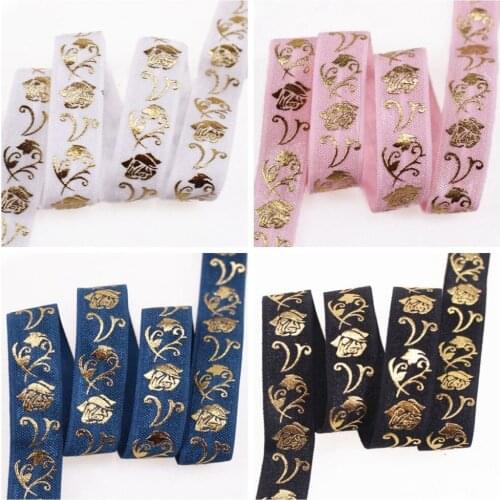 5/8" Gold foil Rose Floral FOE fold over elastic for hair ties headband accessories welcome custom printed