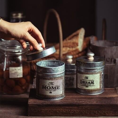 INS Vintage Metal Iron Storage Containers Kitchen Candy Nuts Tea Coffee Sugar Storage Jars Home Desktop Decorative Sundries Box