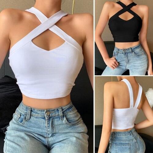 Kili Women Streetwear Sexy Hollow Out Camisole Cross Bandage Patchwork Backless Camisole Casual Crop Tops