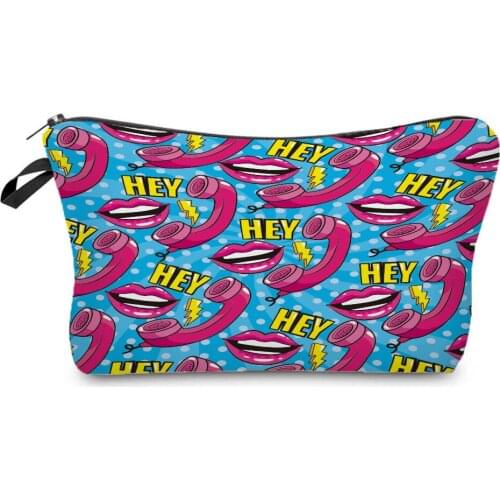 Lips Telephone Print Cosmetic Bag High Quality Pencil Cases Hot Sale Makeup Bag Fashion Small Toiletry Bag Eco Portable Gift Bag