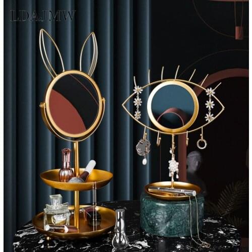 Creative Makeup Mirror Jewelry Container Desktop Organizer Cosmetic Storage Rack Decorative Ornaments Beauty Health