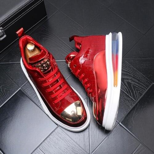 Trendy shoes, mens air cushion sole shoes Snake Patterned PU Leather Sneakers with Colorful Platform and Letter Decoration