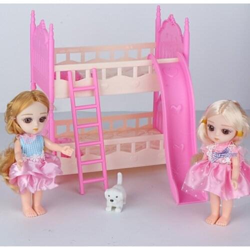 Doll toys Nursery Dollhouse Furniture Baby Bunk Bed with vinyl girl dolls children gift play house toys