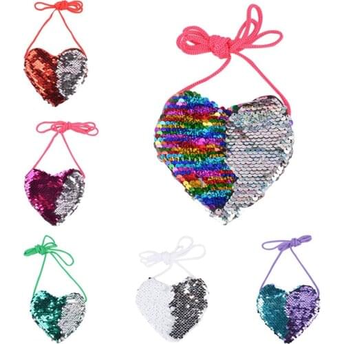 Fashion Kids Toddler Girls Sequins Heart-shaped Zipper Cross-body Handbag Shoulder Messenger Bag