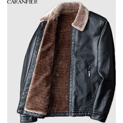 CARANFIER Men Leather Jacket Male Autumn Winter Motorcycle Retro Pocket Thermal Collar Velvet Top Coats Leather Biker Jackets