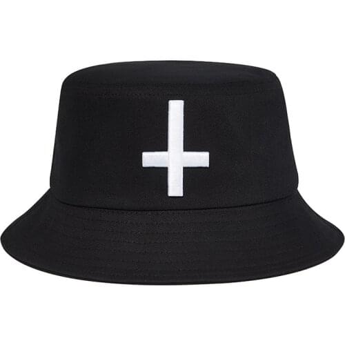 Bucket Hat Men Summer Sun Beach UV Protection Women Black Cross Pattern Breathable Hiphop Cap Holiday Accessory