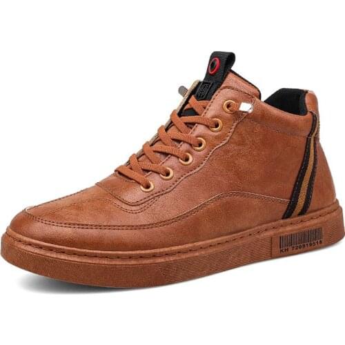 Brand Men Leather Boots Shoes Fashion Sneakers Flat Spring Autumn Male Footwear High Top Mens Rubber Shoes Designer New 2021 Man