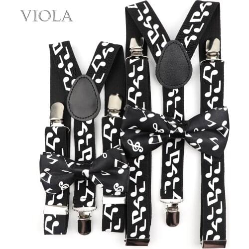 Mens Women Kids Music Rainbow Suspenders Polyester Bowtie Set Y-Back Braces Butterfly Bow Tie Adjustable Father Son Accessories