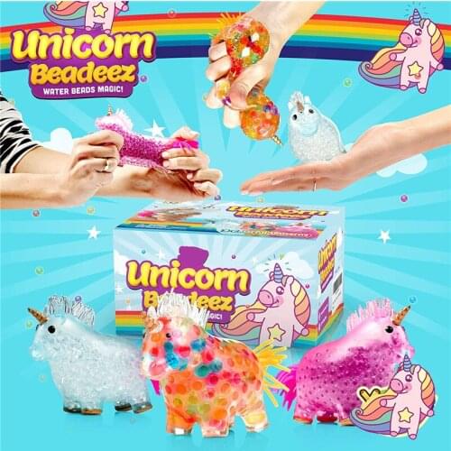 Unicorn Squishy Stress Balls Toy (3-Pack) for Girls Boys Adults Colorful with Gel Beads Balls Inside Promote Anxiety and Stress
