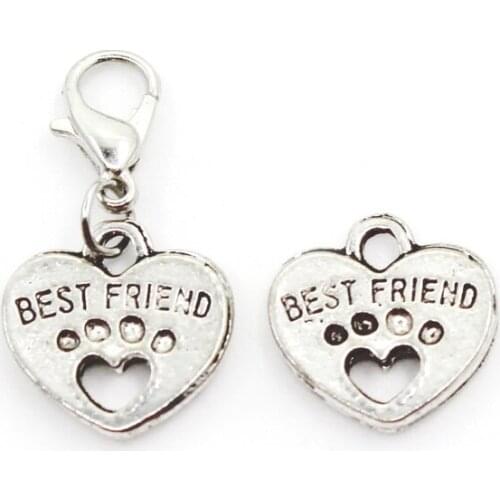 New Arrival 10pcs Best Friend Heart Dangle Charms Lobster Clasp DIY Bracelet Necklace Pendants Jewelry Hanging Charms