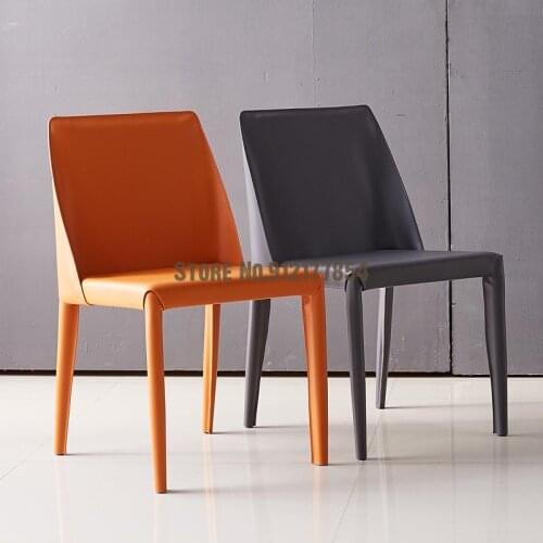 Nordic dining chair home modern minimalist light luxury restaurant chair dining cafe study chair saddle leather chair