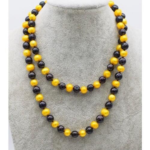 Freshwater Pearl near round black yellow 8-10mm long Necklace 70cm Wholesale for women xmas gift