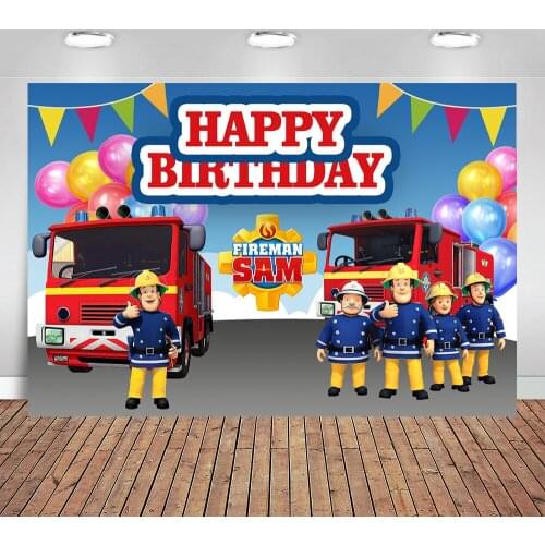 Firetruck Party Photography Backdrop Fireman Fire Truck Background Boy Birthday Decor Photocall Backdrop Photo Studio Banner