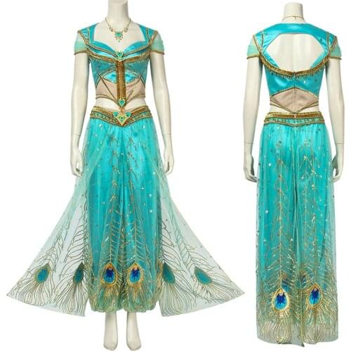 Princess Jasmine Dress Cosplay Costume Belly Dance Frock Halloween Evening Party Full Sets With Accessories