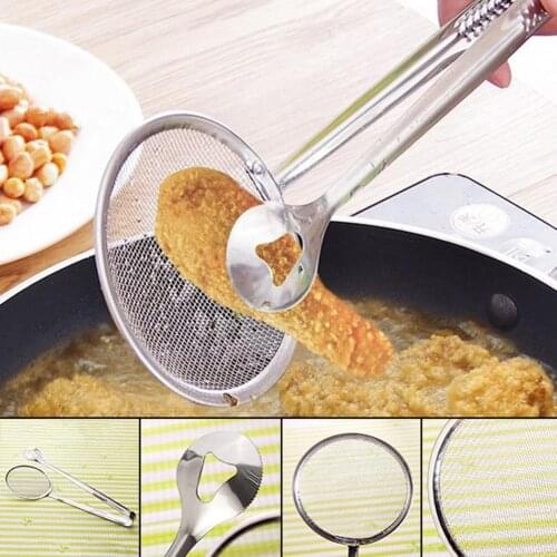 Kitchen discharge screen spoon Stainless Steel Filter Spoon with Clip Fried Food Chicken Drumsticks Colander Fried accessories