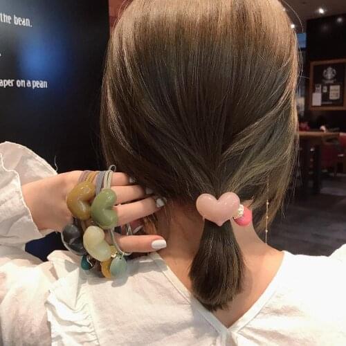 100pcs/lot DIY Simple Multi Acrylic Jelly Rubber Band Elasticity Loving Hearts Hair Bands Styling Tool Accessory HA1669