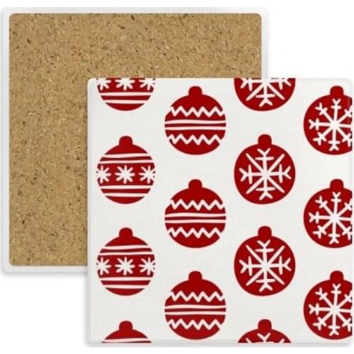 Christmas Snowflake Line Red Festival Square Coaster Cup Mug Holder Absorbent Stone for Drinks 2pcs Gift