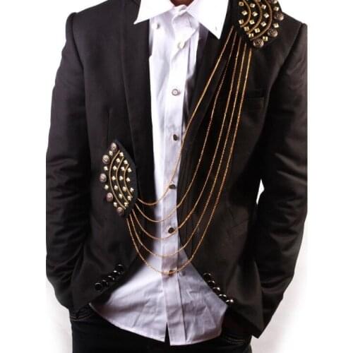 Handmade Fashion Punk Tassel Chain Shoulder Board Badges beads Fabric Metal EpaulettePin on Brooch