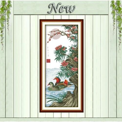 Happy family Mandarin duck decor diy painting counted print on canvas DMC 11CT 14CT Cross Stitch kits embroidery needlework Sets