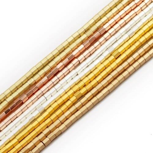 JHNBY 3mm Hexagon Cylinder Matte Gold Silvers Hematite Natural Stone Spacer Loose Beads For Jewelry Making Diy bracelet Findings