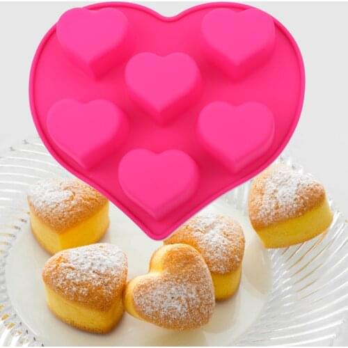 6 Holes Love Heart Shape Silicone Mini Cake Mousse Handmade Mold Fondant Decoration Kitchen Baking Tools