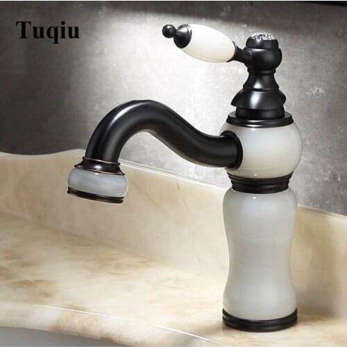 Basin Faucet Brass Black Bathroom Faucet Sink Mixer Tap Vanity Hot Cold Water Bathroom Faucets Jade Sink Faucet