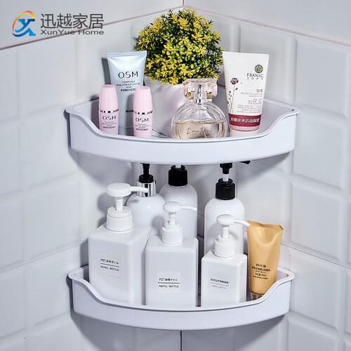 White Plastic Rack Wall Corner Shower Shelf Organizer Storage Hanger Shampoo Cleanser Basket 00BS0104 Bathroom Accessories